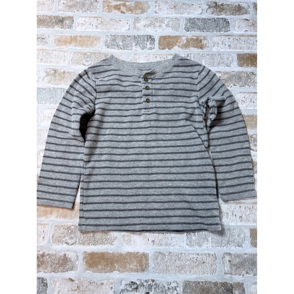 Cat & Jack Toddler Boys Grey Striped‎ Long Sleeve Henley Shirt Size 5T